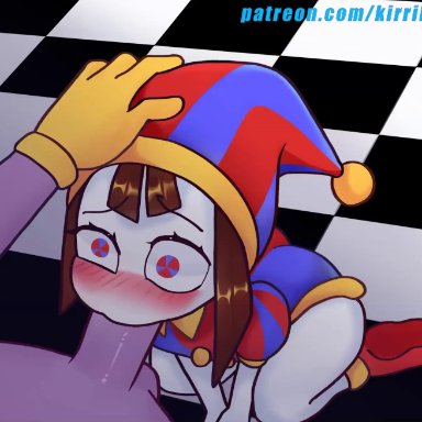 the amazing digital circus, jax (the amazing digital circus), pomni, kiribasta, anthro, blowjob, brown hair, fellatio, head grab, memeechan, white skin, animated, animation, tagme, video