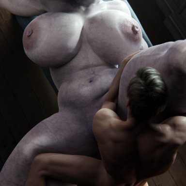 capcom, resident evil, resident evil 8: village, alcina dimitrescu, ethan winters, doublejeckylll, jeckylll, 1boy, 1boy1girl, 1girls, big ass, big breasts, bigger female, bottom heavy, breasts