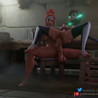 overwatch, overwatch 2, brigitte, brigitte lindholm, d.va, 3eedeebee, 2girls, anal, anal grip, anal insertion, anal masturbation, anal prolapse, anal sex, anus, anus spread