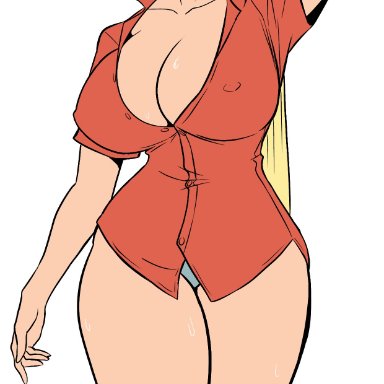 gravity falls, pacifica northwest, banjabu, big ass, big breasts, blonde hair, female, green eyes, open shirt, tshirt, wide hips, edited