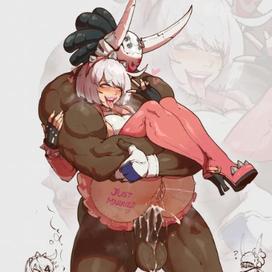 guilty gear, guilty gear strive, elphelt valentine, nagoriyuki, thiccwithaq, 1boy, 1female, 1girls, 1male, anal, anal sex, balls, cum in ass, dark skin, dark-skinned male