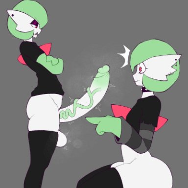 pokemon, gardevoir, male gardevoir, pokemon (species), champaanimation, 1boy, 1femboy, 1girls, angry, balls, brother and sister, choker, crop top, duo, female