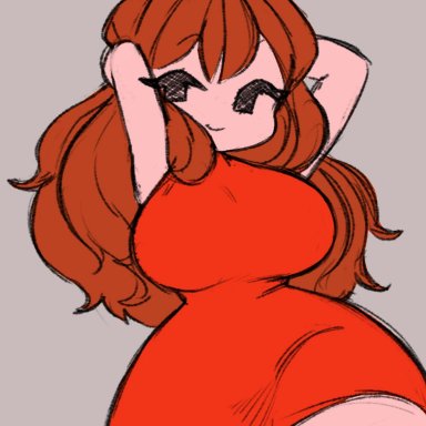 friday night funkin, newgrounds, girlfriend (friday night funkin), pinkbobatoo, skiddioop, stereodaddy, 1female, 1girls, auburn hair, big breasts, big thighs, breasts, female focus, female only, looking at viewer