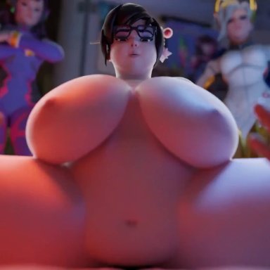 blizzard entertainment, overwatch, d.va, mei (overwatch), mercy, pharah, widowmaker, bloggerman, asian, asian female, bbw, bouncing belly, bouncing breasts, chubby, chubby female