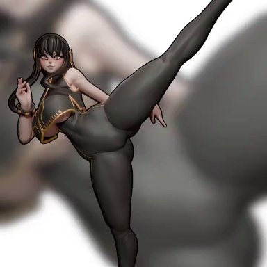 capcom, spy x family, street fighter, chun-li (cosplay), yor briar, rushzilla, 1girls, armwear, ass, back, back view, big ass, big breasts, black hair, bracelet