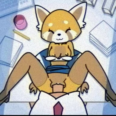 aggressive retsuko, aggretsuko, sanrio, retsuko, minus8, 1boy1girl, anthro, anthrofied, faceless male, furry, furry on human, human, human male, human on anthro, missionary position