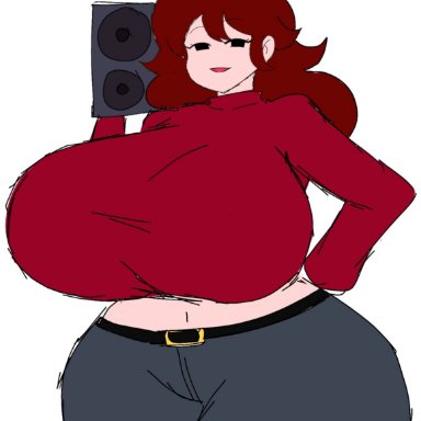 friday night funkin, faker gf (friday night funkin), girlfriend (friday night funkin), momiji (artist), big ass, big breasts, boombox, breasts bigger than head, clothed, female, female only, huge ass, huge breasts