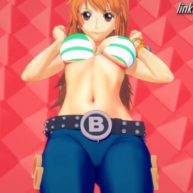 one piece, ppppu, nami, nami (one piece), bondsheet, 1boy, 1girls, bouncing breasts, dancer, erection, female, long hair, looking at viewer, male, penis