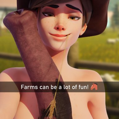 overwatch, overwatch 2, snapchat, lena oxton, tracer, piroguh, barn, big penis, black penis, cowboy, cowboy hat, cowgirl, farm, farmgirl, feral