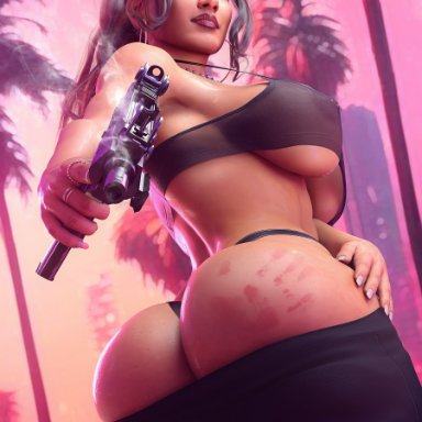 grand theft auto, grand theft auto vi, rockstar games, lucia (gta), ravelent, 1girls, ass, big ass, big breasts, bra, breasts, dark skin, dark-skinned female, female, female only