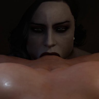 capcom, resident evil, resident evil 8: village, alcina dimitrescu, futaholic, 1futa, 1girls, all the way to the base, balls deep, balls in mouth, big penis, black hair, both balls in mouth, cock hungry, dark room