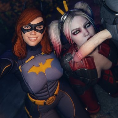 batman (series), dc, dc comics, gotham knights, injustice 2, barbara gordon, batgirl, batgirl (gotham knights), batman, bruce wayne, harley quinn, harley quinn (injustice), lazper, 1male, 2girls