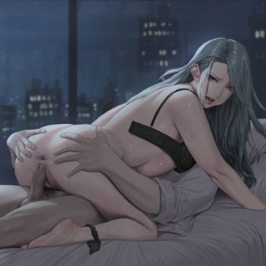 persona, persona 5, sae niijima, janggun, jeneral, 1boy, 1boy1girl, 1girl1boy, 1girls, anus, ass, bed, black bra, black panties, bra