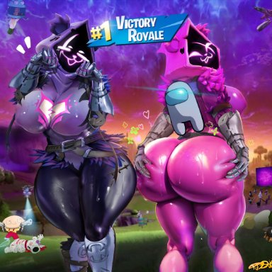 epic games, fortnite, raven team leader, tudduls, anthro, ass, bear, big breasts, big butt, bodily fluids, breasts, butt grab, clothing, duo, female