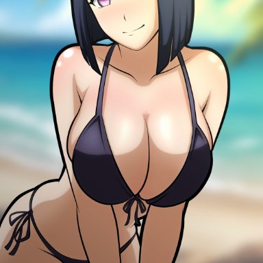 naruto, naruto (series), hyuuga hinata, cyrano (pixiv), 1girls, big breasts, bikini, bikini bottom, bikini top, bottomwear, breasts, cleavage, female, female only, hips