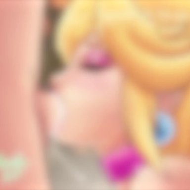 mario (series), mario, princess peach, asullaart, 1boy, 1girls, blonde hair, blowjob, deep blowjob, deep throat, deepthroat, deepthroat no hands, female, male, slobber