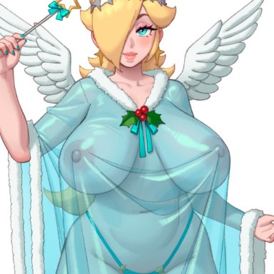 christmas, mario (series), nintendo, super mario galaxy, princess rosalina, rizdraws, 1girls, big ass, big breasts, blonde hair, blue eyes, breasts, clothed, female, female only