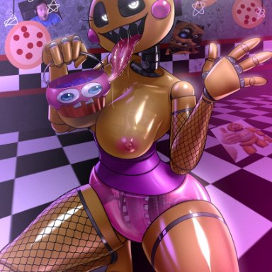 five nights at freddy's, five nights at freddy's 2, halloween, toy chica (fnaf), laowei, 1girls, animatronic, big breasts, big tongue, breasts, chicken, female, lamp159568, robot, sex toy