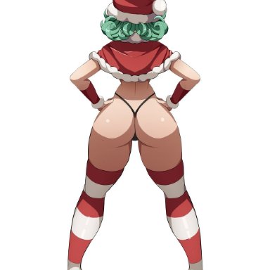 christmas, one-punch man, tatsumaki, lixiart, 1girls, ass, butt, christmas outfit, female, female focus, female only, from behind, full body, g-string, green hair