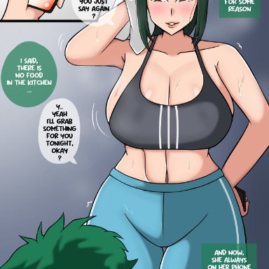 my hero academia, inko midoriya, izuku midoriya, midoriya inko, midoriya izuku, victor21900, 1boy, 1girls, after sex, green hair, milf, mother and son, motherly cuckold, navel, netorare