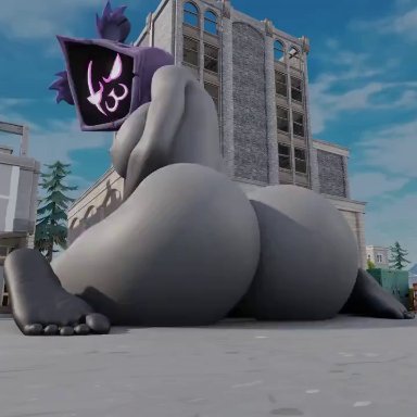 epic games, fortnite, raven team leader, ctgiantess, 1girls, background, bare foot, barefoot, city, completely nude, completely nude female, feet, female, female only, full body