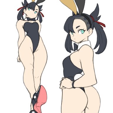 pokemon, marnie (pokemon), toshinoshin00, 1girls, ass, ass focus, bunny ears, bunny girl, bunnysuit, clothed, clothed female, female, legs, leotard