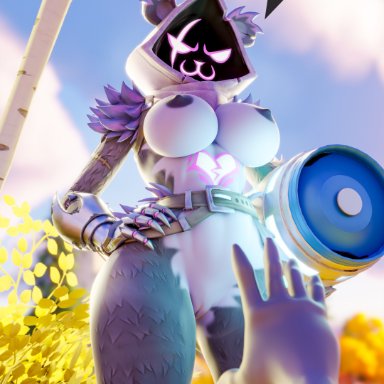 epic games, fortnite, raven team leader, zushou, :3, abs, ambiguous gender, anthro, athletic, bear, belt, big breasts, breasts, chug jug, clothing