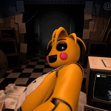 five nights at freddy's, five nights at freddy's 2, fnaf, chica (fnaf), toy chica (fnaf), heretic3d, animatronic, behind view, big ass, big breasts, big butt, big thighs, dominant female, male/female, moaning