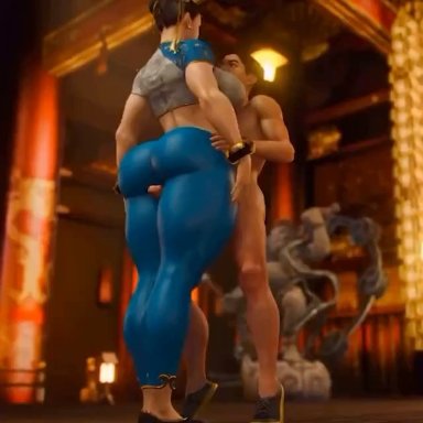 capcom, street fighter, street fighter 6, chun-li, urbanator, asian, asian female, ass, big ass, big breasts, big penis, breasts, brown hair, clothed female, clothed female nude male