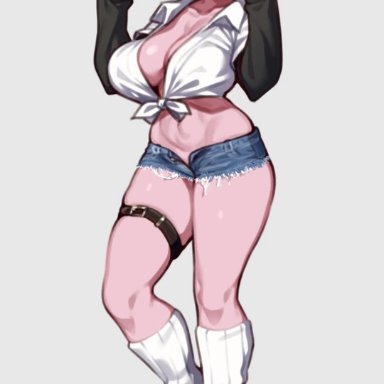 boku no hero academia, my hero academia, ashido mina, mina ashido, coffeelove68, 1girls, black sclera, booty shorts, loafers, medium res, pink hair, pink skin, short shorts, shorts, socks