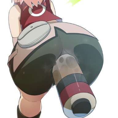 naruto, naruto (series), naruto shippuuden, sakura haruno, spaghetto087, anal, anal object insertion, ass, ass focus, bent over, black footwear, black shorts, bottle filling, female, forehead protector