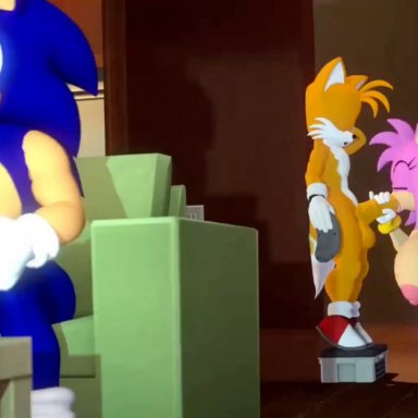 sega, sonic (series), sonic the hedgehog (series), amy rose, sonic the hedgehog, tails, tails the fox, leviantan581re, 1girls, 2boys, big ass, big breasts, big penis, blowjob, breasts out