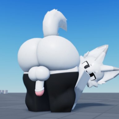 roblox, silly cat (mauzymice), willie piv, ass, backsack, balls, bent over, big balls, big butt, clothing, genitals, legwear, looking at viewer, looking back, looking back at viewer