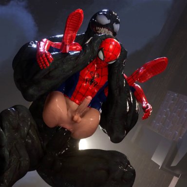 marvel, marvel comics, spider-man (series), peter parker, spider-man, venom, venom (marvel), brein 3d, 2boys, alien, anal, anal sex, ass, balls, bara