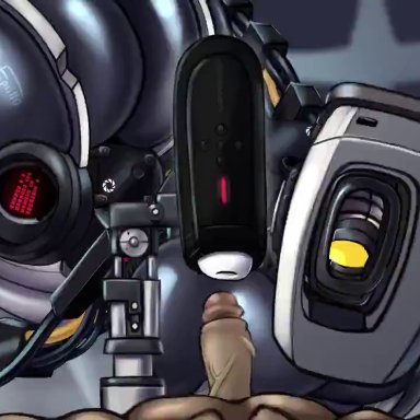 portal (series), glados, epsi110, balls, big breasts, breasts, cleavage, cum, erection, female, huge breasts, human, machine, male, orgasm