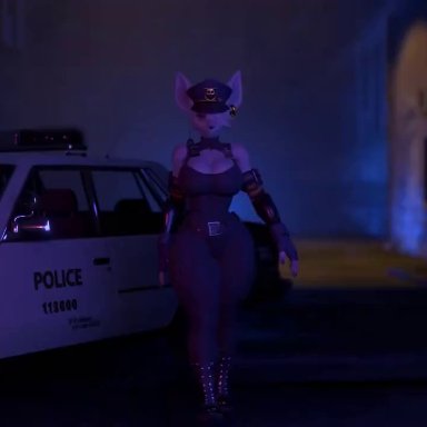 officer flint, officer flint (foretbwat), jojomingles, anthro, areolae, big breasts, boots, breasts, breasts out, city, cityscape, cop, earring, earrings, exposing breasts