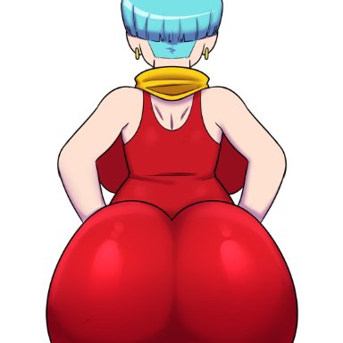 dragon ball, bulma briefs, goldeneyensfw, 1girls, ass, ass focus, back, back view, backboob, big ass, big breasts, blue hair, breasts, bubble ass, bubble butt
