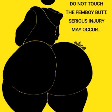 warning sign person, videogamedunky, 1boy, ass, big ass, big butt, big thighs, black body, black hoodie, black skin, bottomless, butt, fat ass, fat butt, femboy