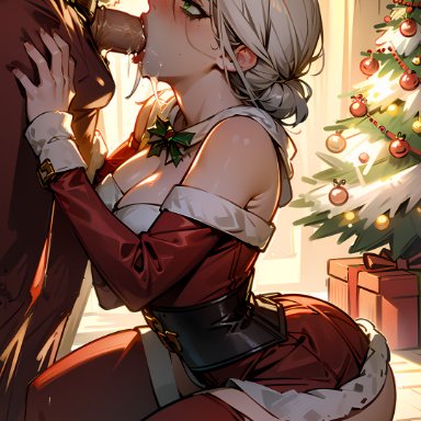 christmas, merry christmas, patreon, the witcher (series), the witcher 3: wild hunt, twitter, ciri, holly, miapipai, 1boy, 1girls, adult, ai-assisted, attractive, bangs