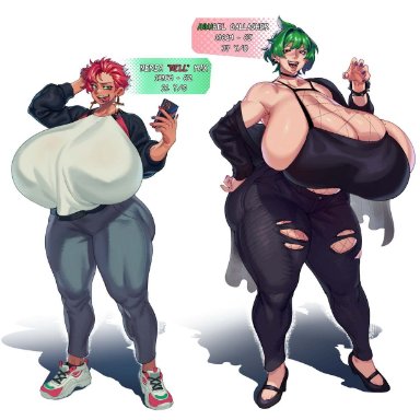 annabel (eigaka), nell (eigaka), eigaka, 2girls, ass, big ass, big breasts, breasts, duo, fat ass, female, female only, fully clothed, giant breasts, gigantic breasts