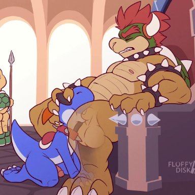 mario (series), nintendo, super mario rpg, blue yoshi, boshi, bowser, koopa, koopa troopa, yoshi, fluffydisk42, anthro, ass, ball fondling, balls, being watched