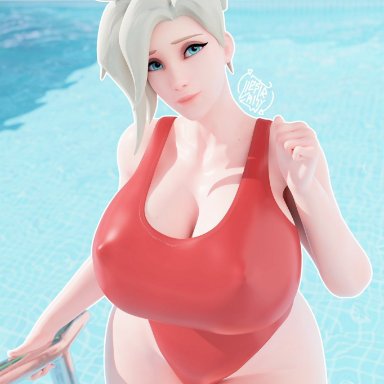 blizzard entertainment, overwatch, overwatch 2, mercy, llestrrhyw, rhywlad, 1girls, 5 fingers, big ass, big butt, blonde hair, blue eyes, breasts, breasts bigger than head, cleavage