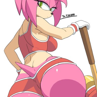 sega, sonic (series), sonic the hedgehog (series), amy rose, yuta agc, 1girls, anthro, ass, breasts, dat ass, female, furry, huge ass, naughty face, pink body