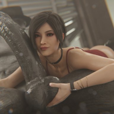 capcom, resident evil, resident evil 2, resident evil 2 remake, ada wong, ada wong (adriana), mr x, tyrant, stephanie23, 1boy, 1girls, 1monster, abs, areolae, asian