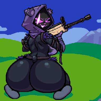 epic games, fortnite, raven team leader, nebssik, anthro, ass, big breasts, big butt, biped, bouncing butt, breasts, clothed, clothing, female, fur