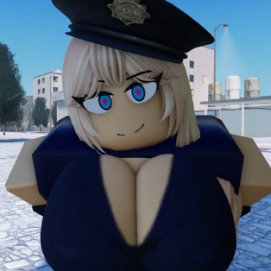 roblox, legoeater, 1girl, 1girls, blonde hair, blue eyes, boob window, cleavage, cleavage cutout, eyebrows, eyelashes, female, hands behind back, heart-shaped pupils, large breasts