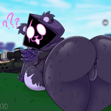 fortnite, raven team leader, paindemonoidsex, ?!, all fours, anthro, anus, ass, bear, big ass, big breasts, big butt, black body, black fur, bottomless