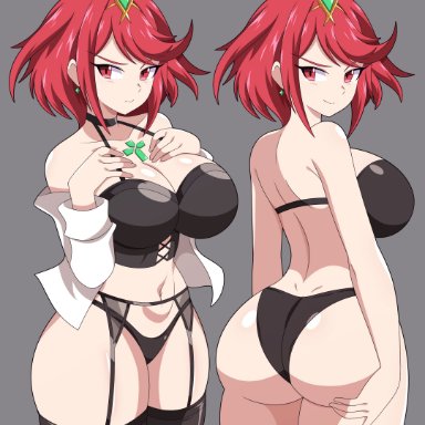 nintendo, xenoblade (series), xenoblade chronicles 2, pyra, abysswatchers, 1girls, ass, big breasts, bikini, breasts, bubble butt, cleavage, core crystal, dat ass, embarrassed