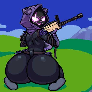 epic games, fortnite, raven team leader, nebssik, anthro, ass, big breasts, big butt, biped, bouncing butt, breasts, clothed, clothing, female, fur