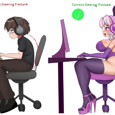 slemka, ass, ass expansion, before and after, bimbo, bimbo body, bimbofication, bimbofied, breast expansion, breasts, choker, feminization, gaming chair, gender transformation, hair growth